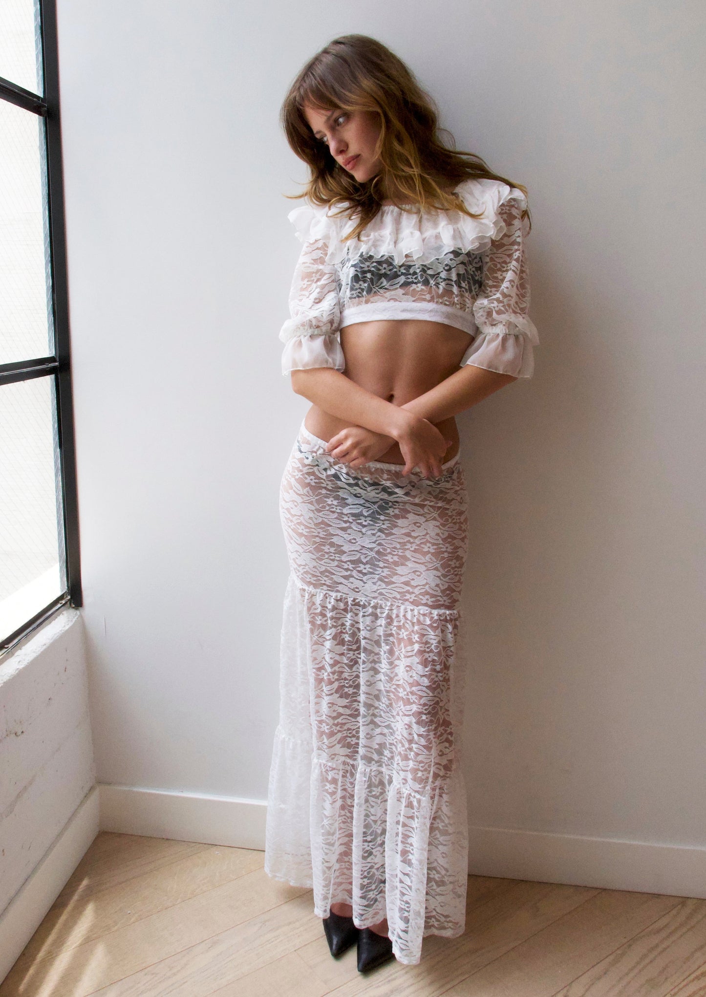 Valentina Skirt in White Lace