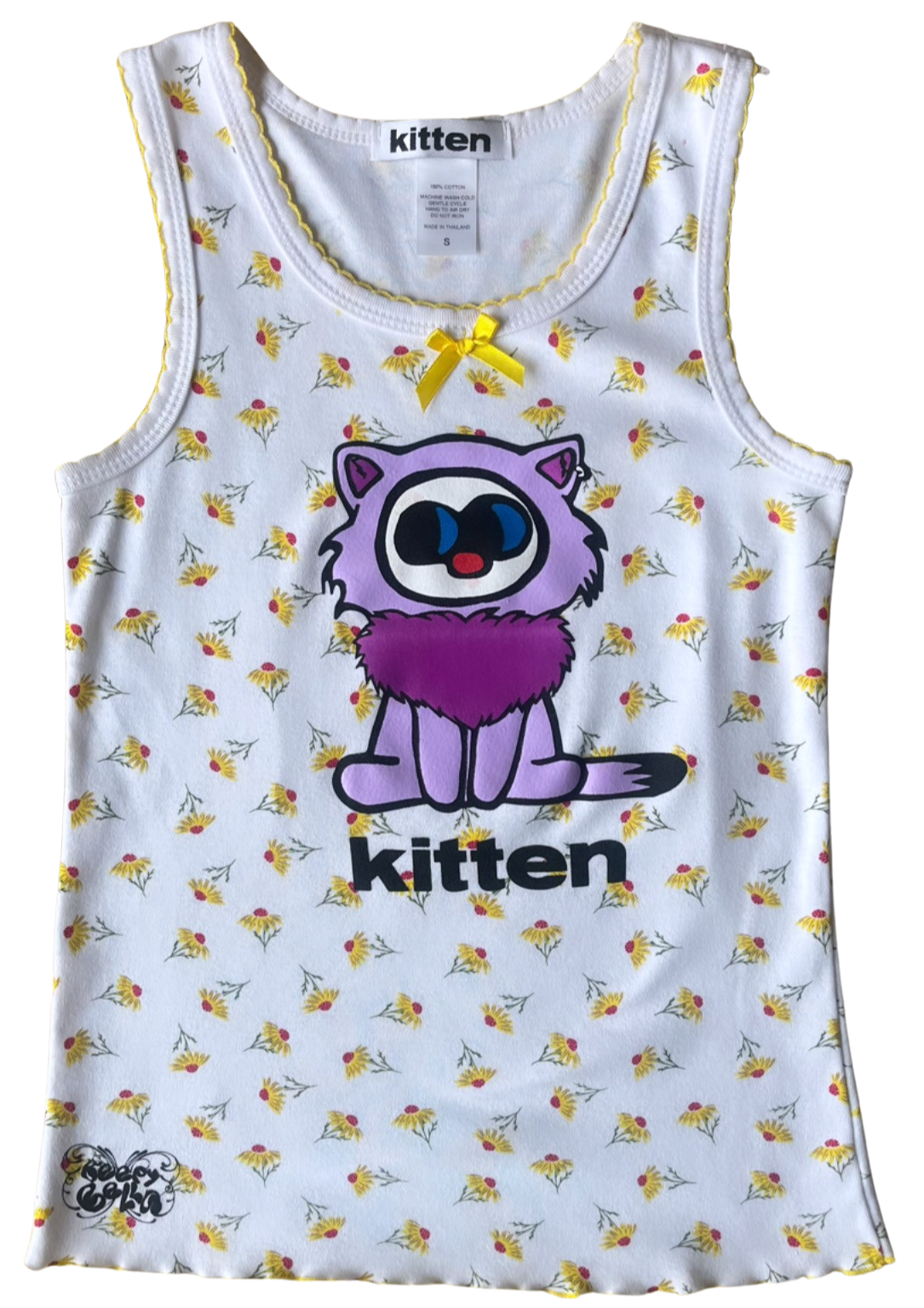 Kitten Tank Top by Beepy Bella in Yellow Floral